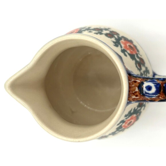 Polish Pottery Blue Rose Creamer & Sugar Bowl Artisan Made U-3/47 Signed Labeled - Picture 10 of 16